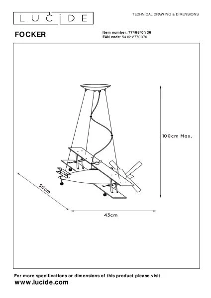 Lucide FOCKER - Hanglamp Kinderkamer - 1xE27 - Grijs - technisch
